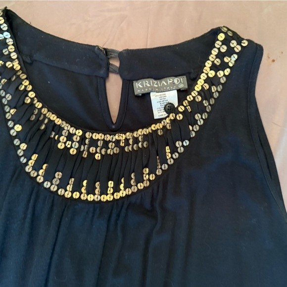 KRIZIA POI Black Sleeveless Top with Gold Embellished Neck Size 46/XL - Picture 5 of 8